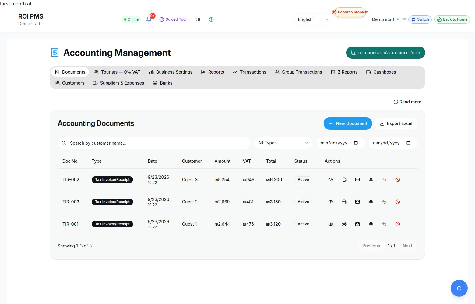 Accounting screen