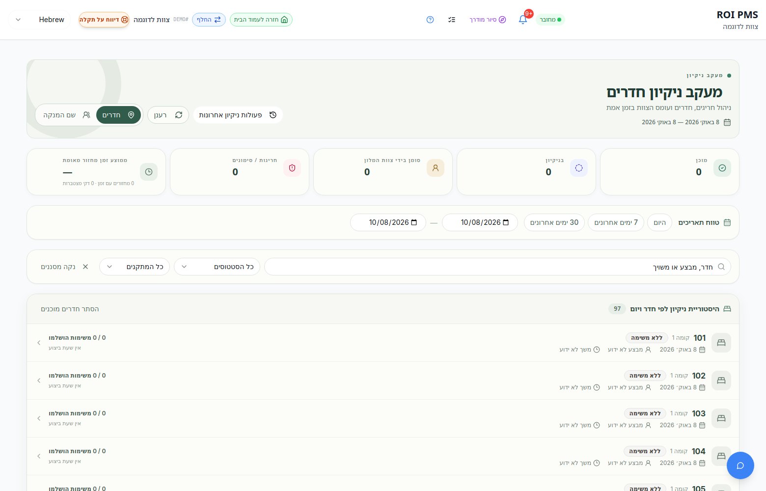 מפת חדרים וניקיון