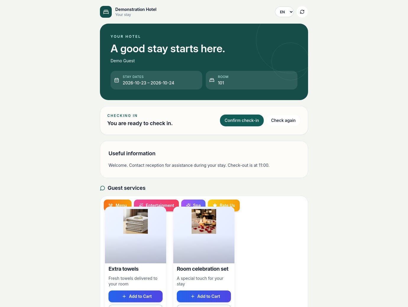Guest personal area — illustrative demo data, not a live guest