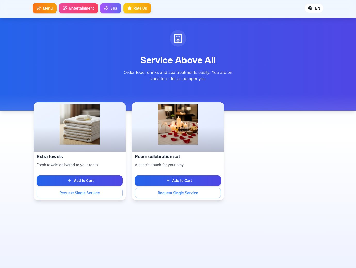 Guest-facing services — illustrative demo data